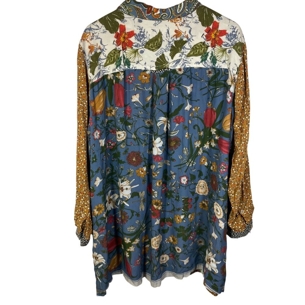 John Mark Mixed Print Button Up Tunic Shirt Boho … - image 2